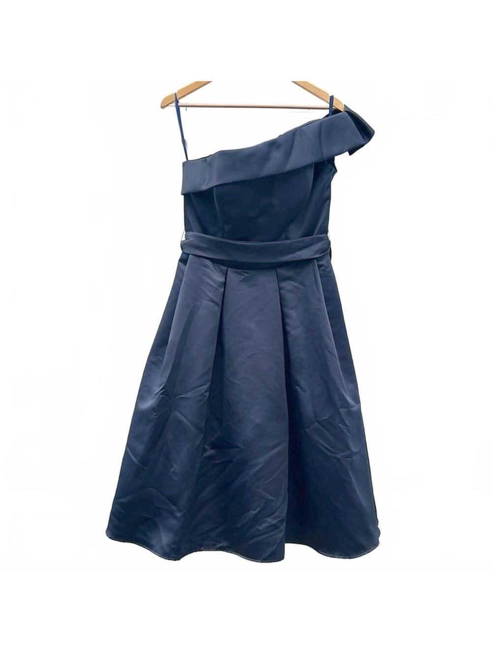 Mori Lee Madeline Gardner Navy One Shoulder Tea Formal Dress w/pockets | Size 14